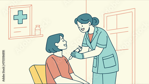 Nurse giving patient an injection in the arm for medical treatment.