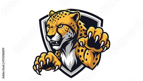 Cheetah Mascot Logo Illustration with Fierce Expression and Sharp Claws Design