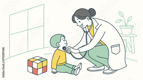 Doctor examining a young child with a stethoscope during a checkup.
