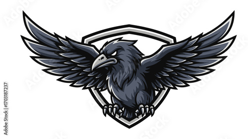 Powerful Raven Mascot Logo Illustration