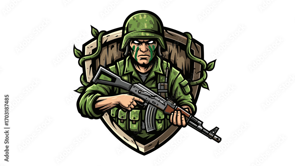 Fototapeta premium Modern Military Soldier Mascot Logo Illustration for Gaming and Esports Teams