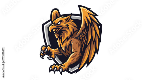 Griffin Mascot Logo Illustration - Fierce Creature Emblem with Sharp Claws and Wings