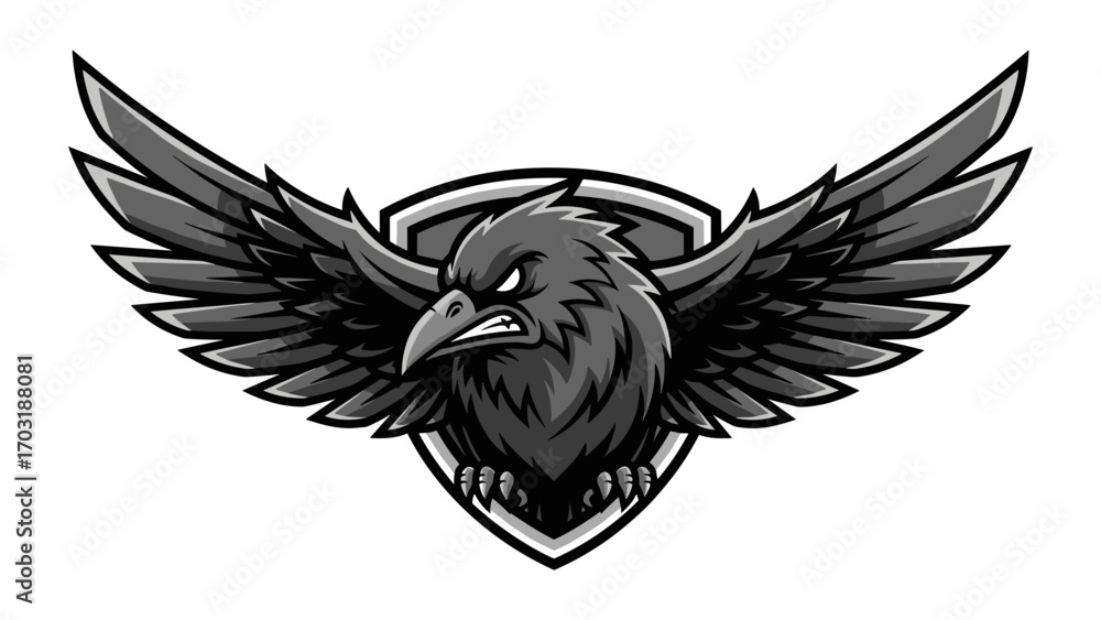 Fototapeta premium Raven with Wings Outspread Mascot Logo Illustration for Teams or Clubs
