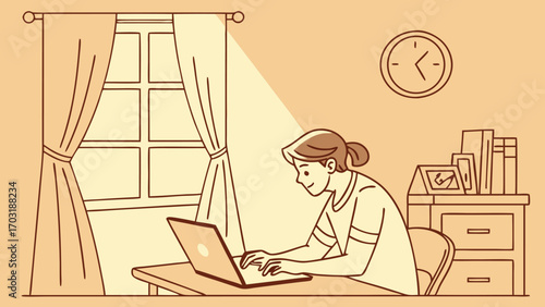 Woman Working on Laptop at Home.
