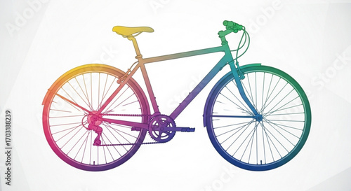 Vibrant gradient bicycle art captures modern urban cycling freedom and healthy lifestyle, perfect for travel and eco-friendly promotions