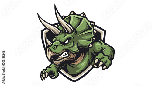 Furious Green Triceratops Dinosaur Mascot Logo Illustration for Gaming and Sports Teams