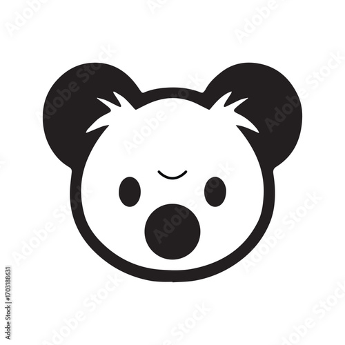 Koala face monochrome black outline icon vector, panda icon, panda head, panda logo, Adobe Illustrator Artwork