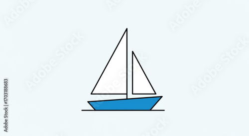 Sleek blue sailboat with crisp white sails glides effortlessly across calm waters, evoking freedom and adventure on a serene journey.