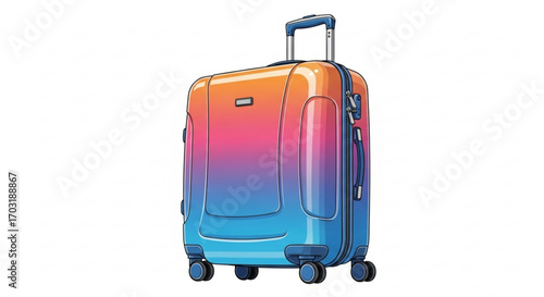Vibrant gradient rolling suitcase ready for your next exciting journey, embodying modern travel and adventure with its sleek design and smooth maneuverability for seamless exploration.