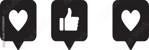 social media, like, heart, love, notification, icon, symbol, speech bubble, message, comment, feedback, approval, agreement, graphic, design, illustration, black, white, white background, communicatio