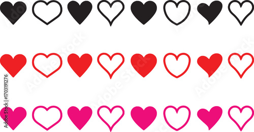 heart, love, romance, emotion, affection, symbol, icon, graphic, design, element, black, red, pink, filled, outline, set, collection, valentine, care, like, favorite, shape, illustration