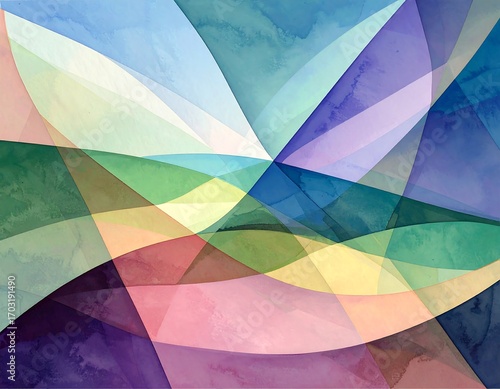 Abstract watercolor-style design with layered, flowing shapes