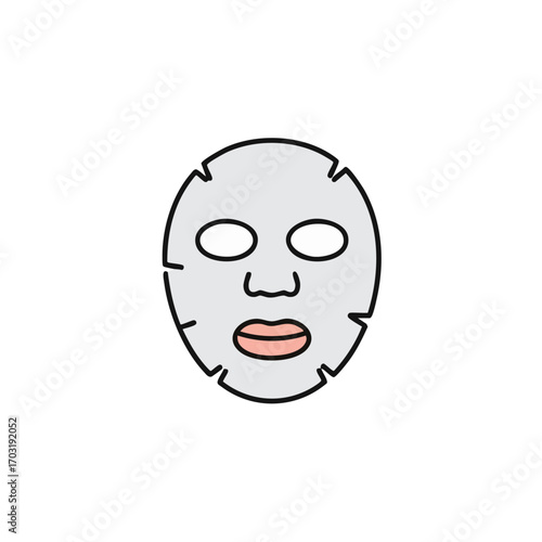 A clean, colorful flat design icon of a facial sheet mask, representing essential modern beauty, self-care, and effective skincare for a glowing complexion.