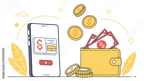 Digital money transfer from a smartphone to a physical wallet.