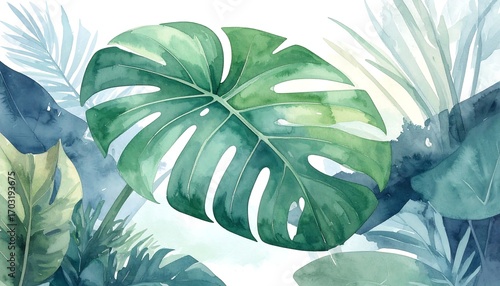 Wallpaper Mural Watercolor Tropical Leaves Torontodigital.ca