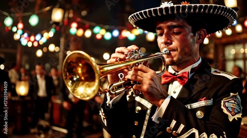 man with traditional Mexican dress playing the saxophone