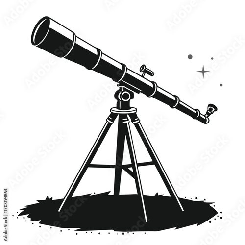 Vintage Telescope on Tripod, Detailed Illustration.