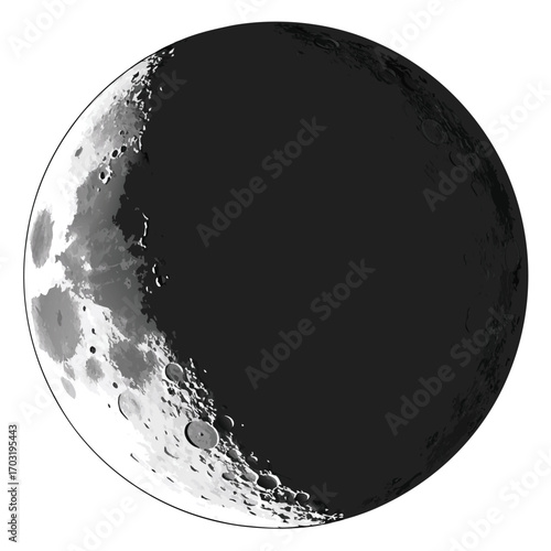 First Quarter Moon Phase with Craters and Shadows.