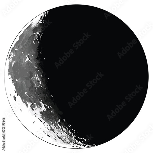 Detailed view of the moons surface showing craters and shadows in space.