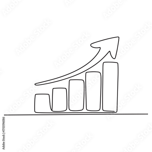 Single continuous line Art drawing of increasing sales performance bar graph sign. Successful business sales strategy. with white background