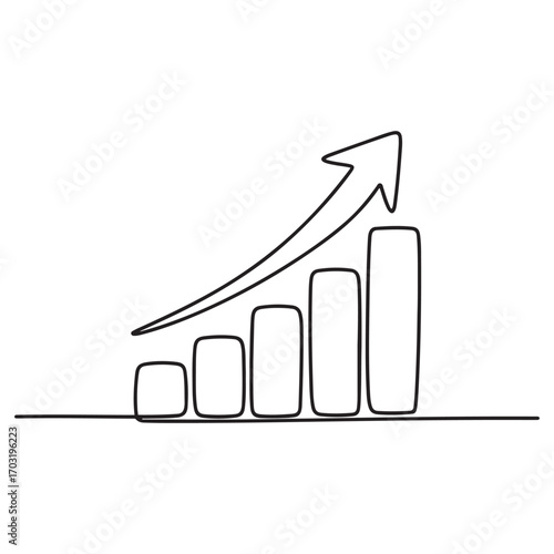 Single continuous line Art drawing of increasing sales performance bar graph sign. Successful business sales strategy. with white background