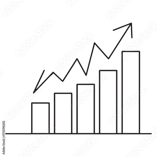 Single continuous line Art drawing of increasing sales performance bar graph sign. Successful business sales strategy. with white background