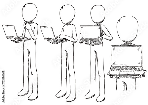 立ってノートPCを持つ人4種