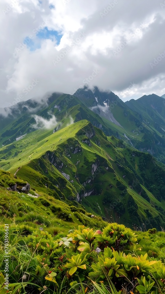 Fototapeta premium Mountainous landscape, lush greenery (1)