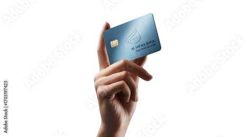 Wallpaper Mural Digital Access: A close-up shot features a hand holding a sleek credit card against a clean backdrop, signifying modern financial convenience and secure transactions.  Torontodigital.ca