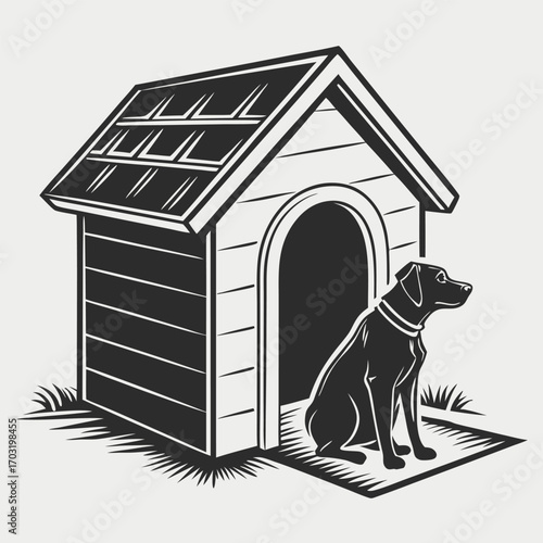 Dog Sitting Outside a Doghouse Illustration.