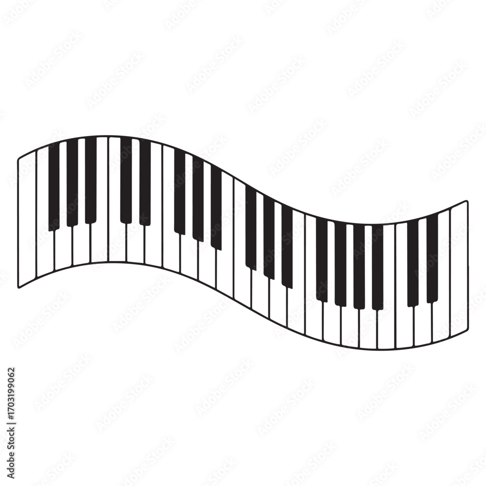 Fototapeta premium Single one line Art drawing wavy piano keys and some scales. A creative visualization. Different scales produce different rhythms. with white background