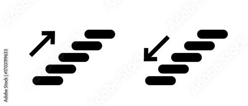 Stairs up and stairs down symbol set. Stairs icon upward, downward, isolated vector illustration set	
