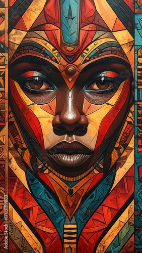 Bold portrait of a woman with geometric patterns