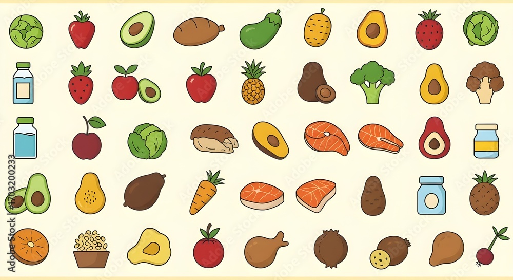 Obraz premium Delightful Fruit Icons Set