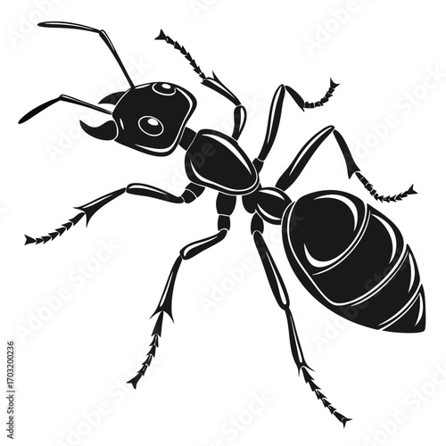 Black Ant Illustration Detailed Closeup View.