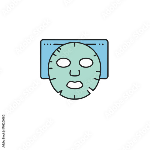An illustrative icon depicting a refreshing green sheet mask resting on a soft blue pillow, symbolizing modern skincare routines and self-care relaxation.