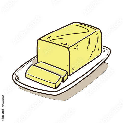 Butter block vector illustration – dairy food product with slice and knife, cooking ingredient design