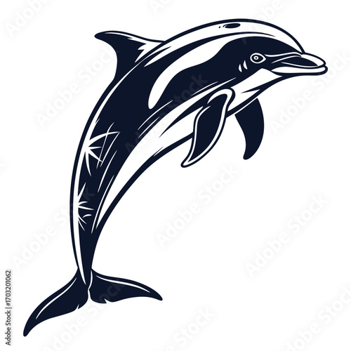 Monochrome Dolphin Illustration Leaping with Graceful Curve.