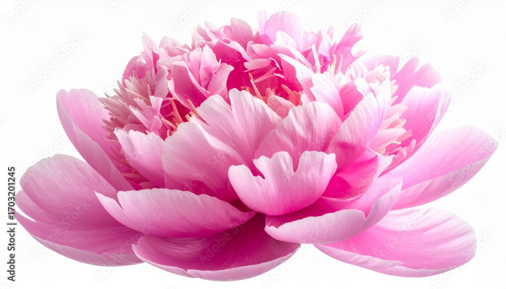 Obraz premium Pink Peony Flower in Full Bloom Isolated on White Background with Soft Lighting