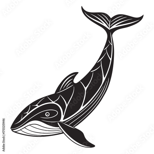 Stylized Whale Illustration with Intricate Line Work and Elegant Design.