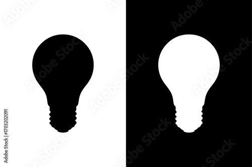 Minimalist Light Bulb Icon Symbol. Black and White Idea Vector Illustration