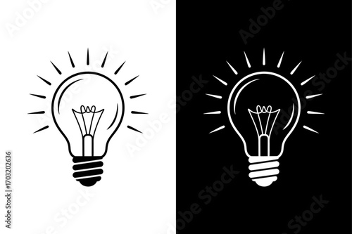 Light Bulb Icon Silhouette Vector. Idea Symbol Illustration in Black and White