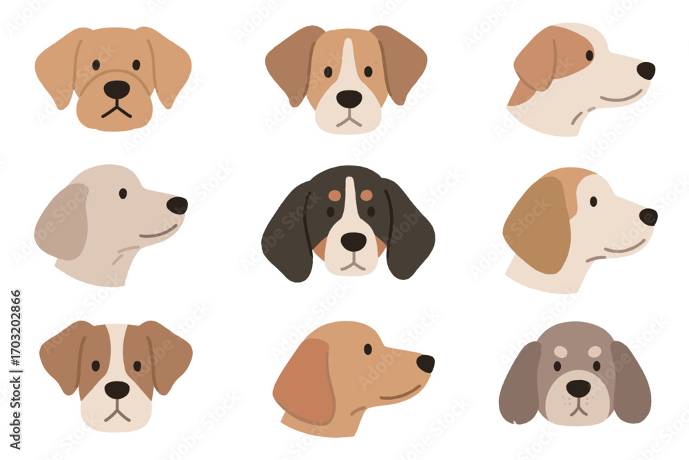 Fototapeta premium Various Dog Breeds A Collection of Illustrated Canine Faces