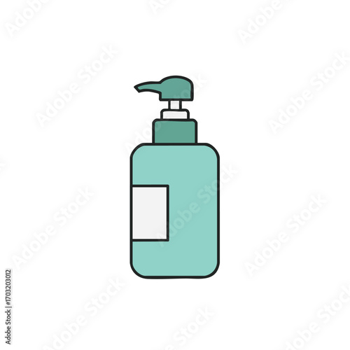 A clean, modern vector illustration featuring a light blue pump bottle, ideal for showcasing cosmetic, hygiene, or cleaning products with a simple, contemporary design.