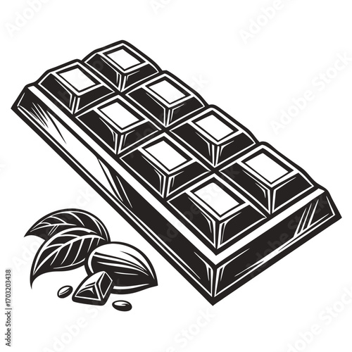 Chocolate Bar with Nuts and Mint Leaves.