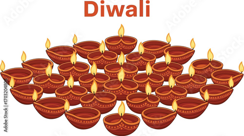 Diwali festival design with diya oil lamps for hindu celebration