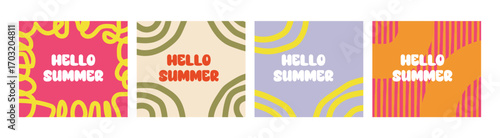 concept of summer bright cards set with abstract line design. Modern art minimalist style design templates for celebration, ads, branding, banner, cover, label, poster, sales