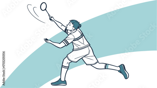 Badminton Player in Action - Focused Swing and Dynamic Movement.