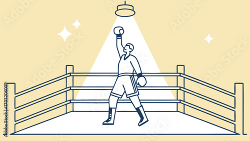 Victorious Boxer Celebrates in Boxing Ring.