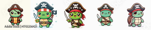 cute turtle vector wearing pirate costume